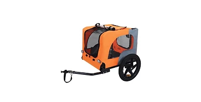 Aostirmotor Orange Outdoor Heavy Duty Collapsible Pet Bike Trailer with Universal Hitch Foldable Dog Cargo Carrier Cart for Bicycles