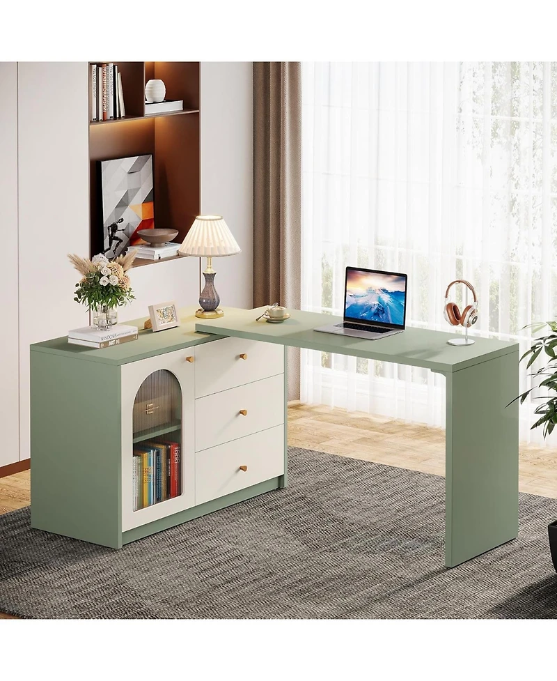 Tribesigns L-Shaped Gaming Desk with Drawers, Modern Corner Home Office Desk & Computer Desk,Cyan & White