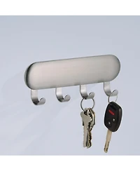 iDesign Self-Adhesive Key Rack with 4 Hooks - Set of 4 - Brushed