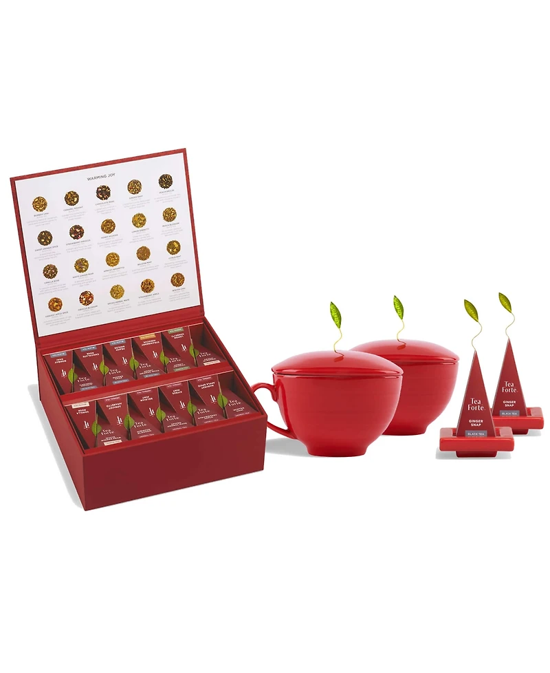 Tea Forte Holiday Warming Joy Bundle with 10-Pyramid Infusers, Cafe Cup and Tea Tray