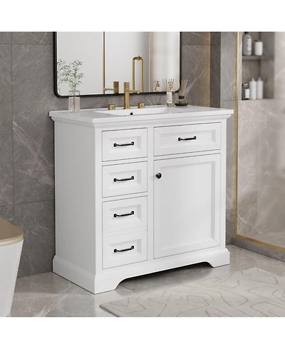 Boyel Living 36" Bathroom Vanity with Sink, 4 Drawers & Soft-Close Door, Freestanding Storage Cabinet