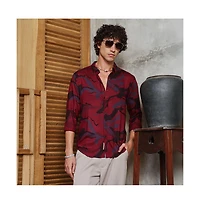 Campus Sutra Men's Crimson Red Flowing Vines Shirt