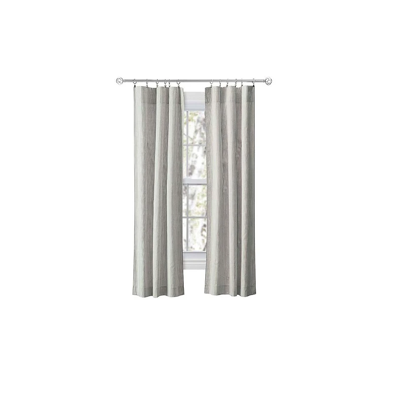 Ellis Curtain Plaza Classic Ticking Stripe Printed 3" Rod Pocket Tailored Panel Pair with Tiebacks 56" x Sage
