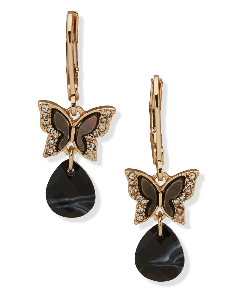 lonna & lilly Gold-Tone Butterfly Stone Drop Earrings