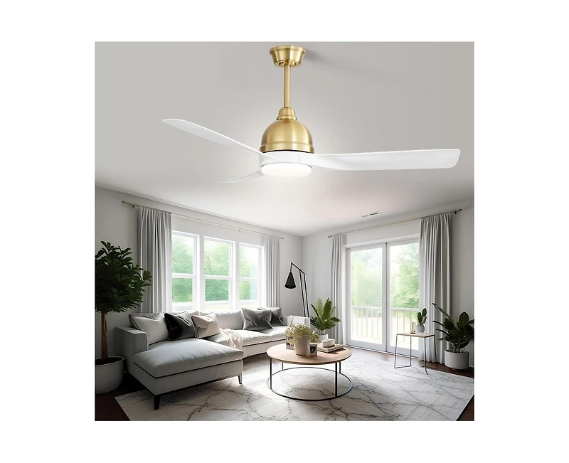 54-inch Modern Minimalist Golden 3-Blade Ceiling Fan with Led Light Remote Control Supports 6 Speeds and Timer Function