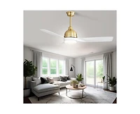 54-inch Modern Minimalist Golden 3-Blade Ceiling Fan with Led Light Remote Control Supports 6 Speeds and Timer Function