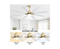 66-inch Modern Golden 8-blade Ceiling Fan with Intelligent Remote Control and App Timing Function for Various Indoor Layouts