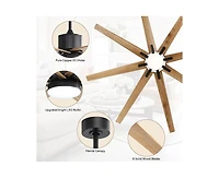 76-inch Modern and Simple Black 8-Blade Ceiling Fans with Remote Control and Lighting Kit