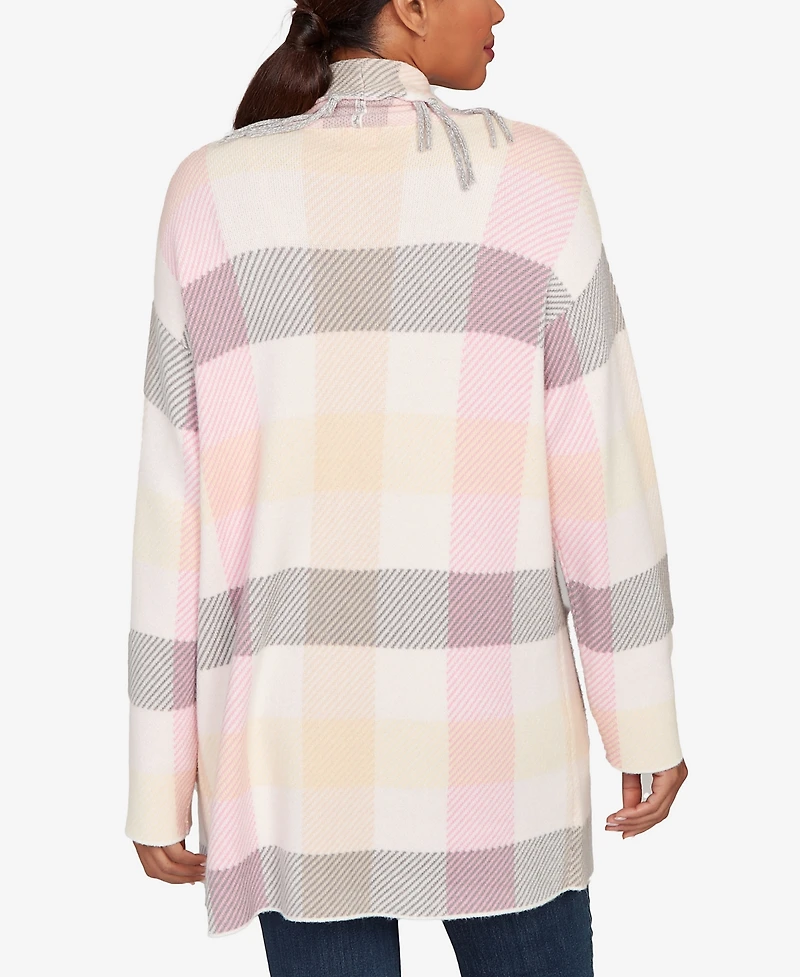 Ruby Rd. Petite Luxe Plaid Fringed Cardigan Sweater
