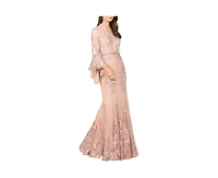 Lara Women's Lace V Neck Long Bell Sleeve Gown