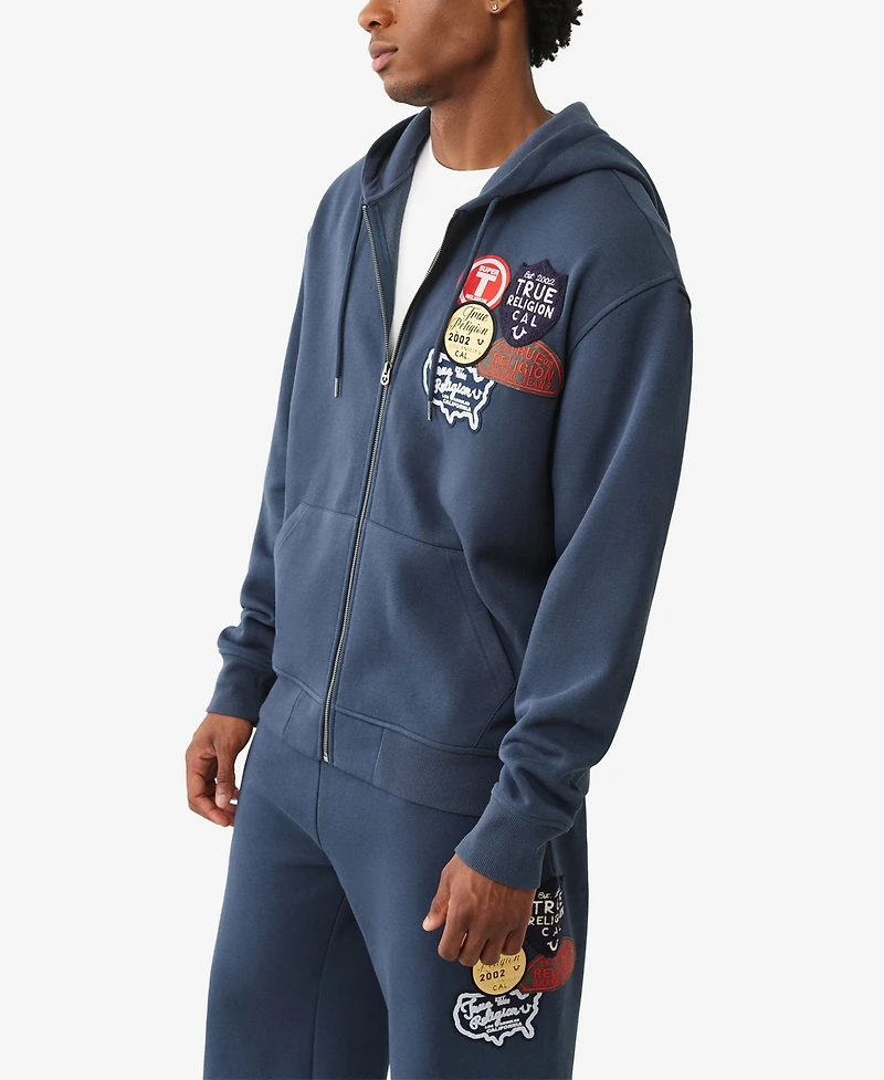 True Religion Men's Patch Vintage Zip Up Hoodie