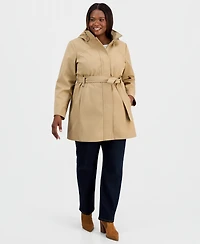 Calvin Klein Plus Belted Hooded Zip-Front Raincoat