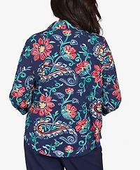 Alfred Dunner Women's Saratoga Springs Paisley Floral Two One Top with Necklace