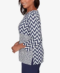 Alfred Dunner Women's Saratoga Springs Textured Panel Spliced Knit Top