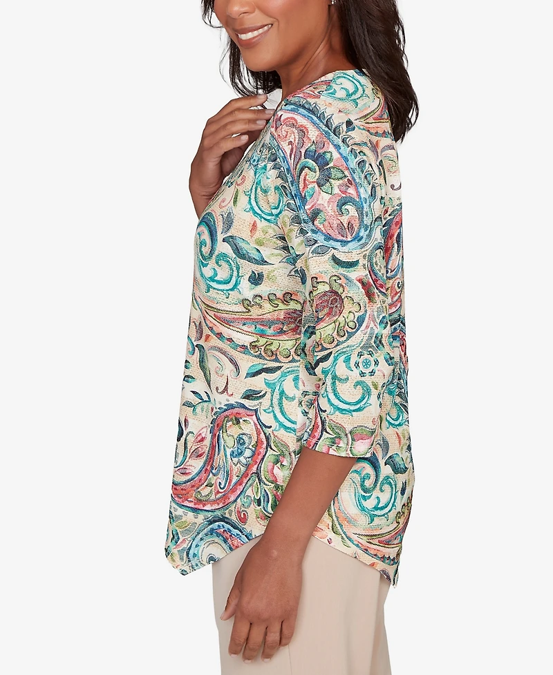Alfred Dunner Women's Saratoga Springs Classic Paisley Print Pullover Knit Top
