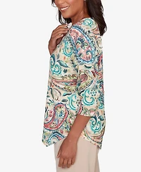 Alfred Dunner Women's Saratoga Springs Classic Paisley Print Pullover Knit Top