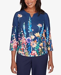 Alfred Dunner Women's Saratoga Springs Vertical Floral Border Knit Top