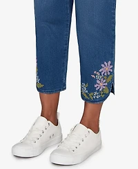Alfred Dunner Women's Hilton Head Cross Stitch Flower Embroidery Ankle Pants