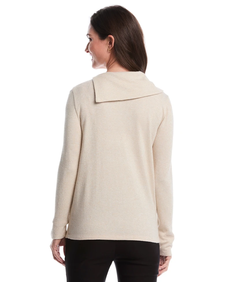 Rafaella Petite Split Collar Long Sleeve Top