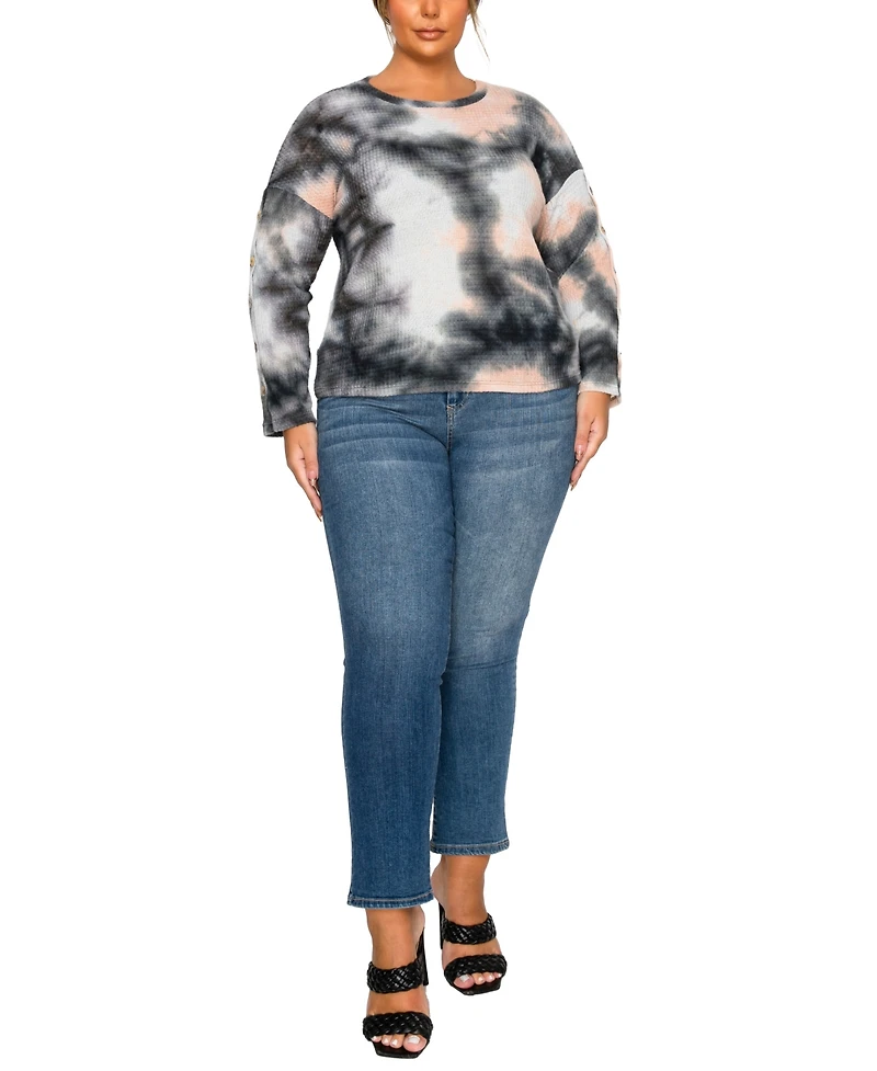 Coin 1804 Plus Brushed Tie Dye Waffle Crew Neck Top