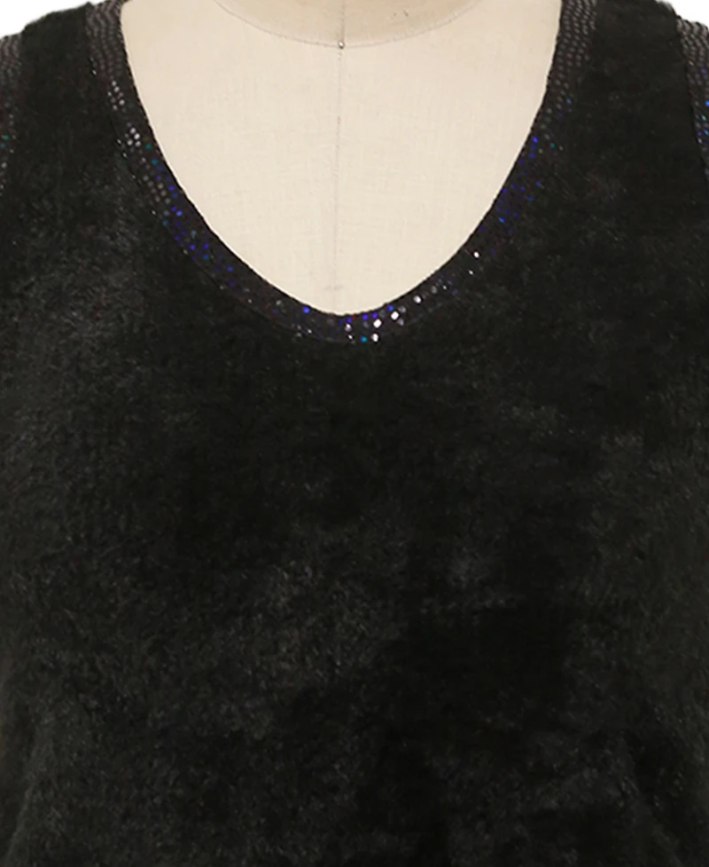 Coin 1804 Plus Cozy Rib Sequin Trim V Neck Tank Top