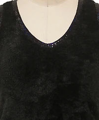 Coin 1804 Plus Cozy Rib Sequin Trim V Neck Tank Top
