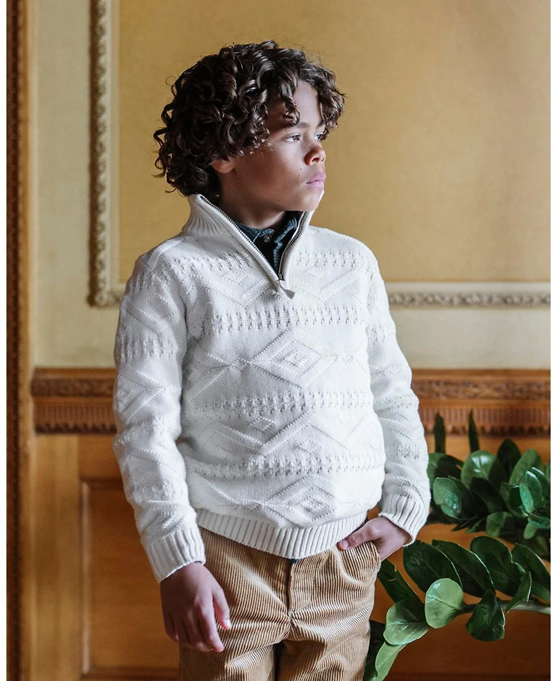 Hope & Henry Boys Organic Long Sleeve Half Zip Cable Pullover Sweater