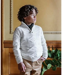 Hope & Henry Boys Organic Long Sleeve Half Zip Cable Pullover Sweater