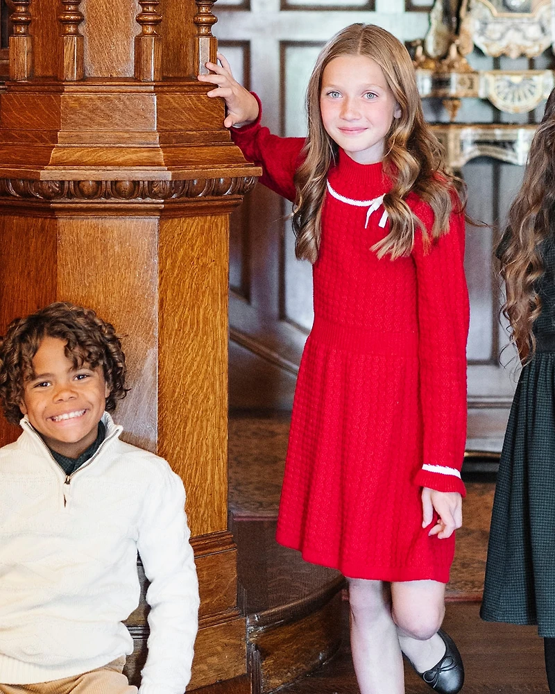 Hope & Henry Baby Girls' Organic Mock Neck Ruffle Cuff Cable Sweater Dress