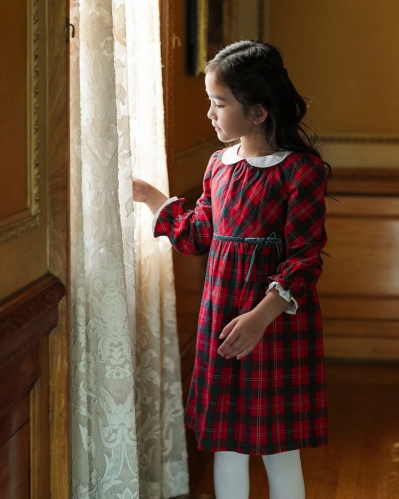 Hope & Henry Little and Big Girls' Organic Peter Pan Collar Dress with Ruffle Cuffs