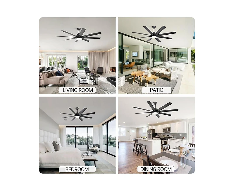 66-inch Modern Black 8-blade Ceiling Fan with Intelligent Remote Control and App Timing Function for Various Indoor Layouts