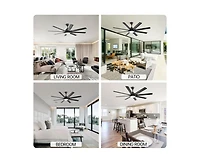 66-inch Modern Black 8-blade Ceiling Fan with Intelligent Remote Control and App Timing Function for Various Indoor Layouts