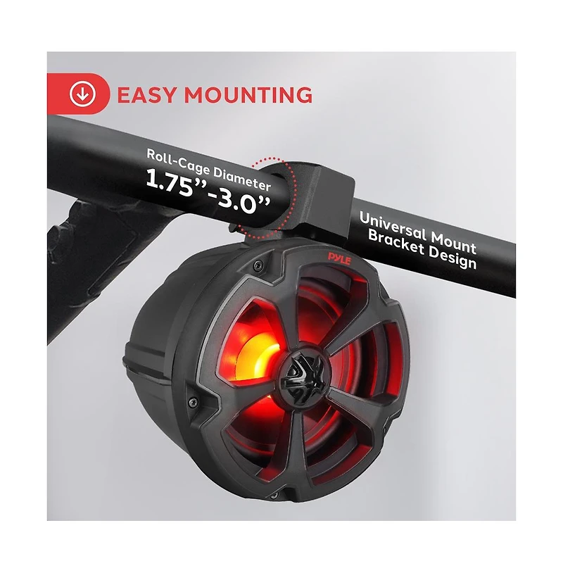 6.5'' Water-Resistant Marine / Off-Road Bt Speakers, 1200 Watt Amplified Vehicle System with Rgb Lights & Remote Control