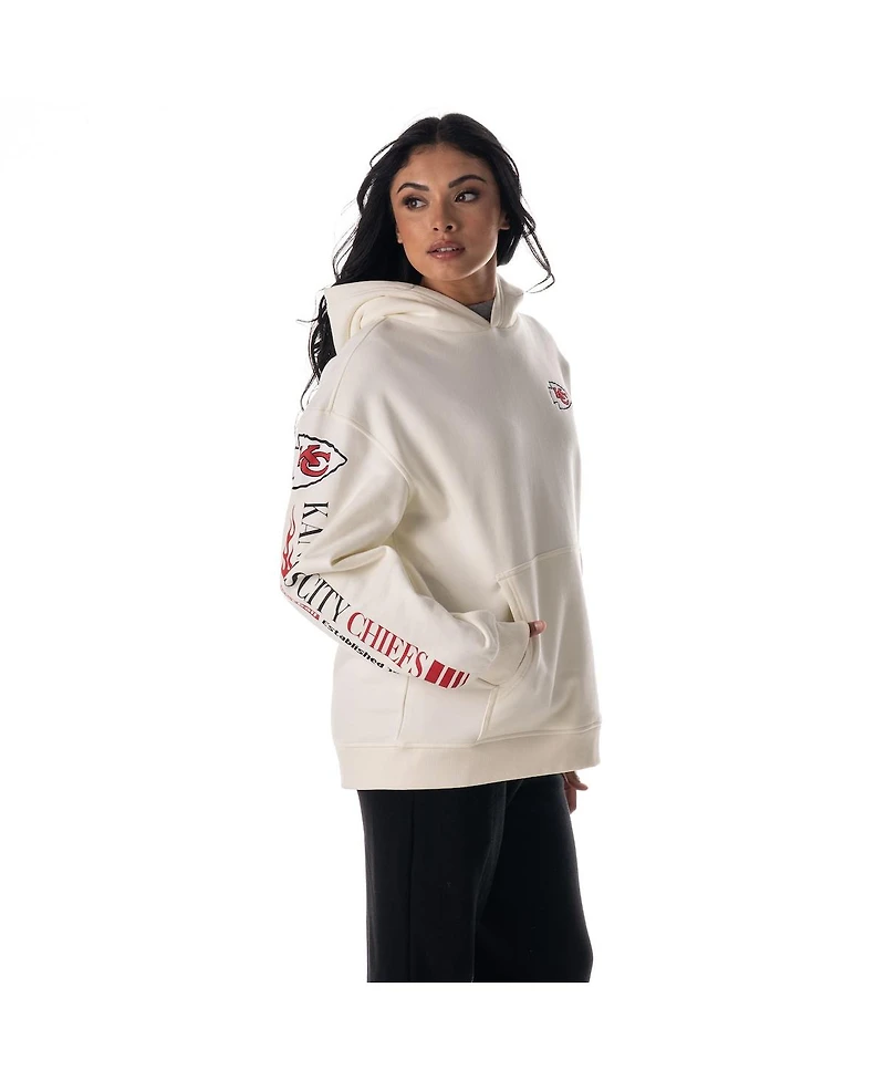 The Wild Collective Men's and Women's Cream Kansas City Chiefs Stacked Graphic Sleeve Fleece Hoodie