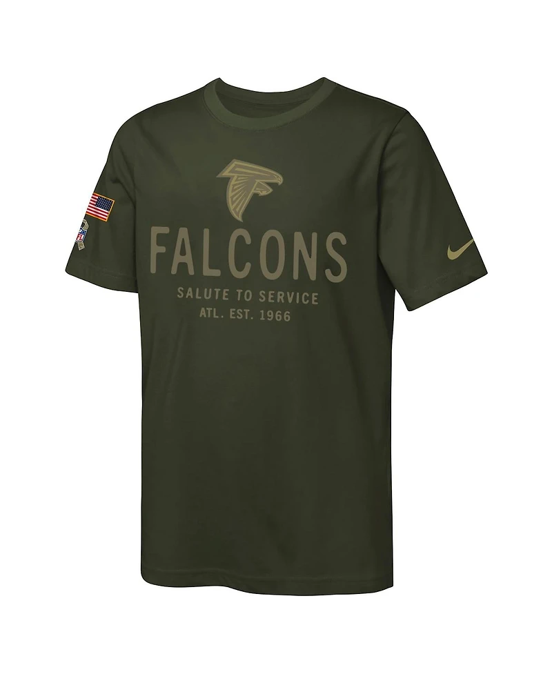 Nike Big Boys and Girls Olive Atlanta Falcons 2025 Salute to Service Sideline Dri-fit T-Shirt
