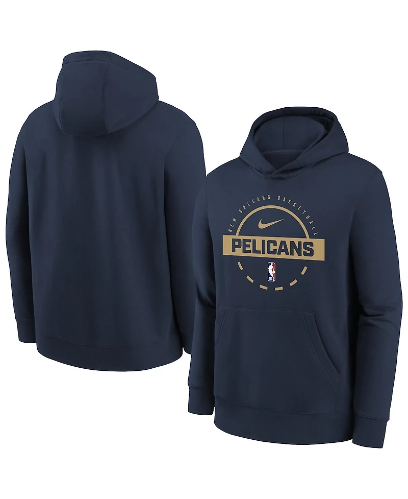 Nike Big Boys and Girls Navy New Orleans Pelicans 2025/26 Club Fleece Practice Hoodie