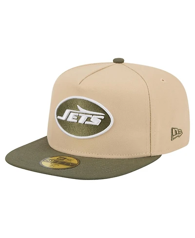 New Era Men's Light Beige/Olive York Jets Color Pack A-Frame 59FIFTY Fitted Hat