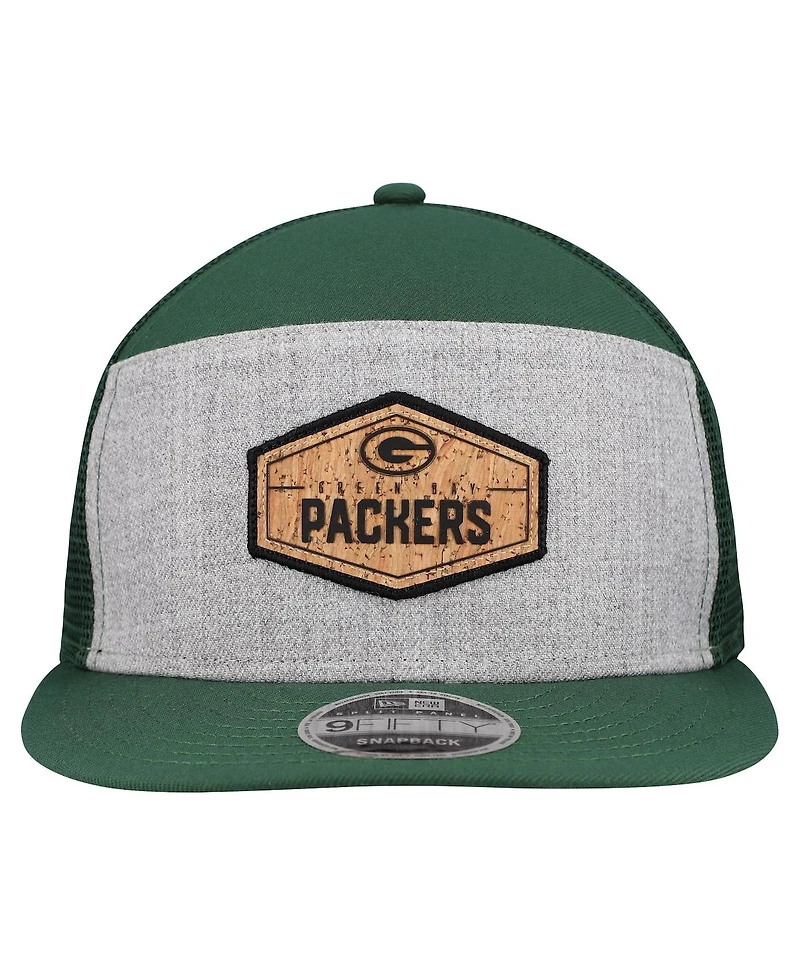 New Era Men's Gray/Green Green Bay Packers Cork Split Panel 9FIFTY Trucker Snapback Hat