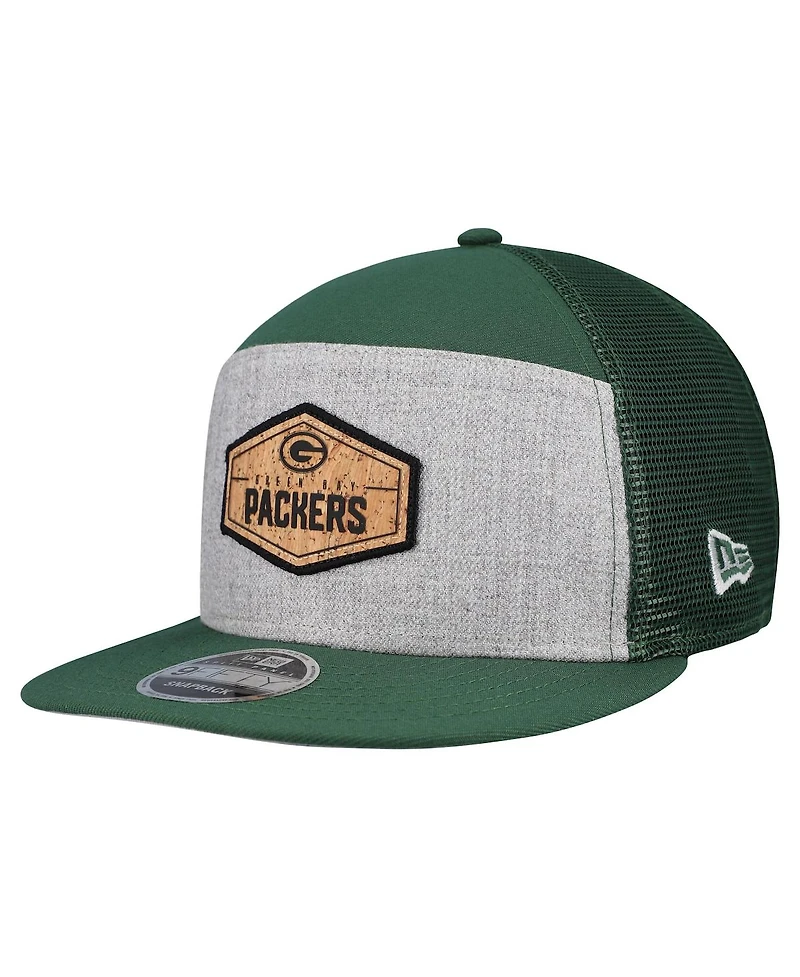 New Era Men's Gray/Green Green Bay Packers Cork Split Panel 9FIFTY Trucker Snapback Hat