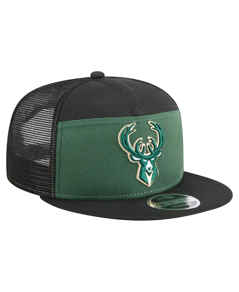 New Era Men's Hunter Green/Black Milwaukee Bucks Outdoor Split Panel 9FIFTY Snapback Hat