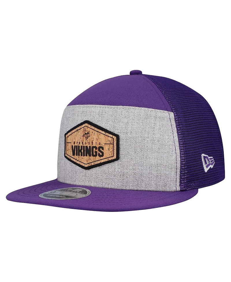 New Era Men's Gray/Purple Minnesota Vikings Cork Split Panel 9FIFTY Trucker Snapback Hat