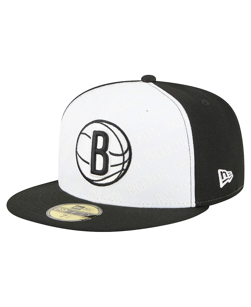 New Era Men's White/Black Brooklyn Nets Repeat 59Fifty Fitted Hat