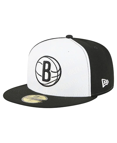 New Era Men's White/Black Brooklyn Nets Repeat 59Fifty Fitted Hat