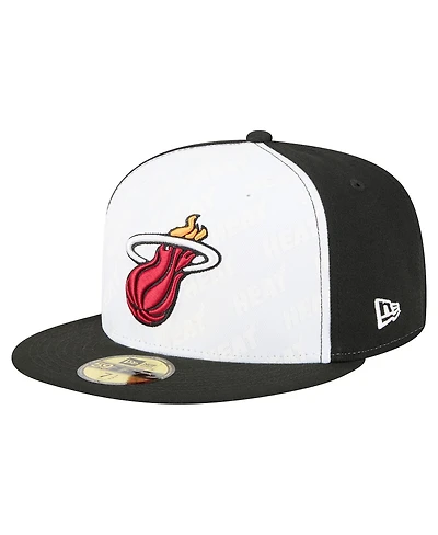 New Era Men's White/Black Miami Heat Repeat 59Fifty Fitted Hat