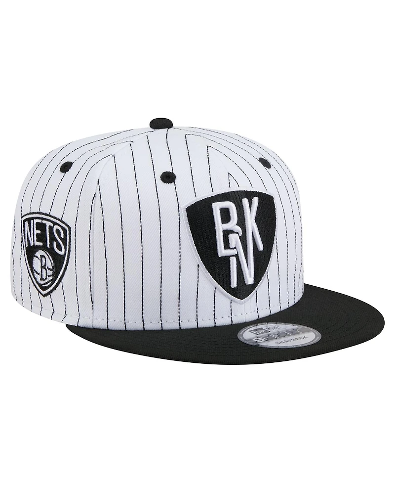 New Era Men's White Brooklyn Nets Deceptor Pinstripe 9FIFTY Snapback Hat