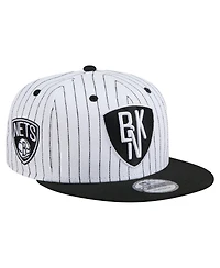 New Era Men's White Brooklyn Nets Deceptor Pinstripe 9FIFTY Snapback Hat
