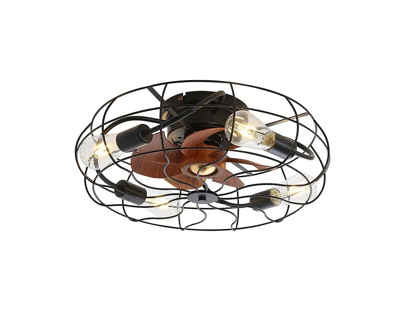 20-inch Rustic Minimalist Style Black Caged Indoor 3 Blades Ceiling Fan Light with Remote Control Support Six Speed Ajustable and Timing Function