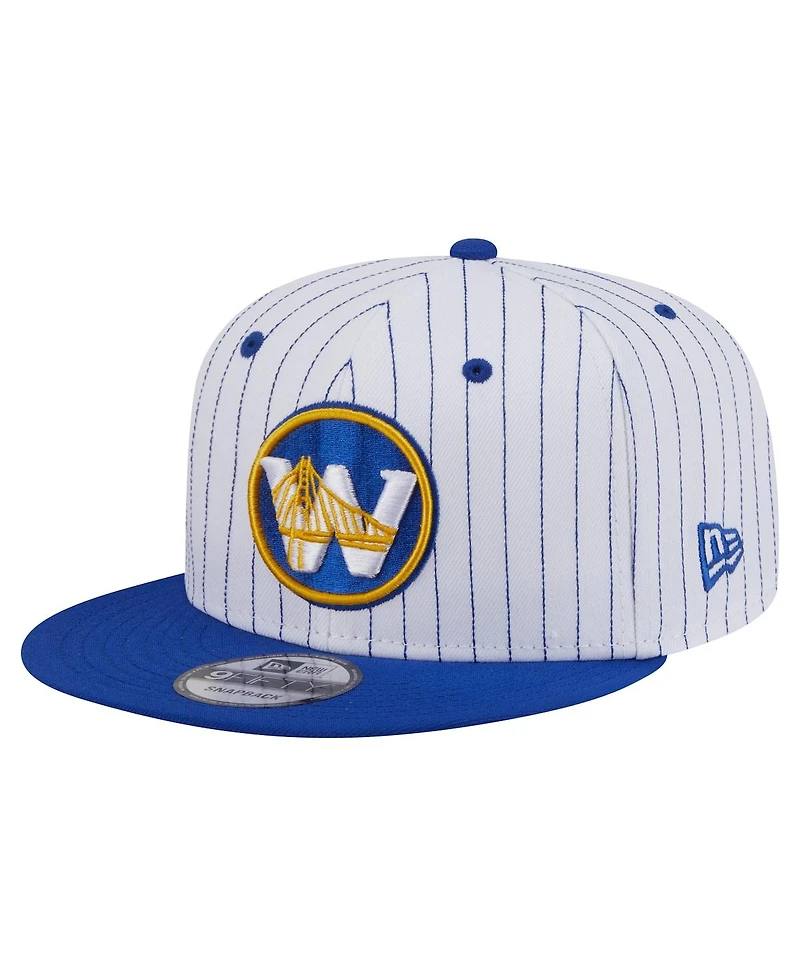 New Era Men's White Golden State Warriors Deceptor Pinstripe 9FIFTY Snapback Hat