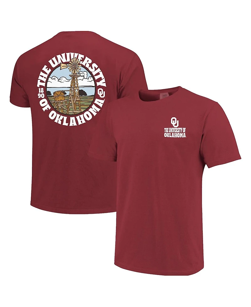Image One Men's Crimson Oklahoma Sooners Comfort Colors Thick Lined Landscape T-Shirt