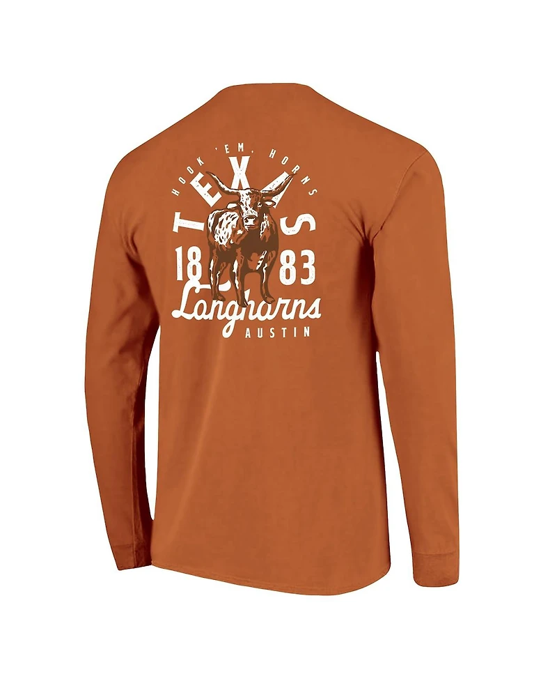 Image One Men's Texas Orange Longhorns Comfort Colors Mascot Overlay Long Sleeve T-Shirt